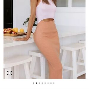 Petal & Pup Ribbed Splice Midi Cutout Dress - Peach & Light Pink